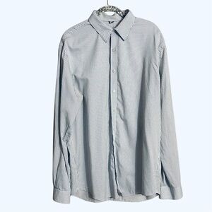 Kenneth Cole Blue and White Striped Casual Button Down Shirt Relaxed Fit Large